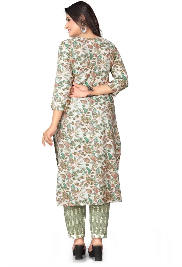 Green_Cotton_Kurta_Pant_Set_For_Women
