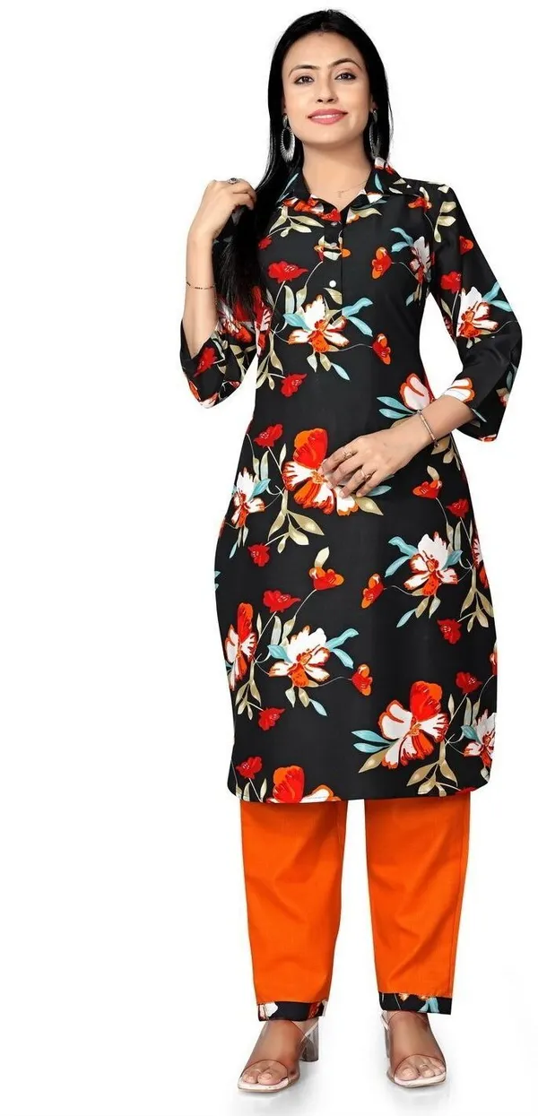 Black_Cotton_Kurti_Pant_Set_For_Women