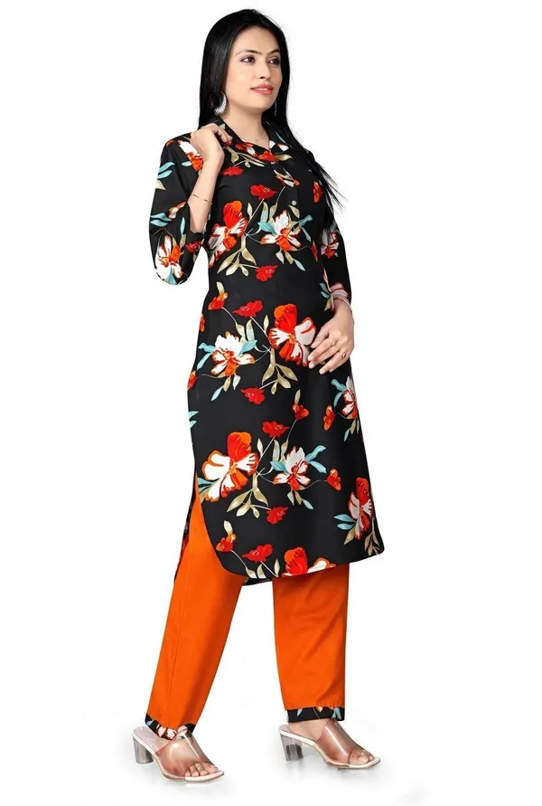 Black_Cotton_Kurti_Pant_Set_For_Women