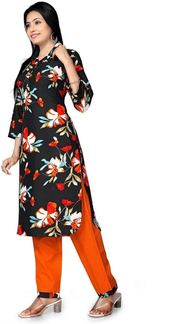 Black_Cotton_Kurti_Pant_Set_For_Women
