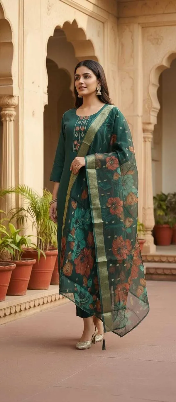Green_Cotton_Kurta_Set_with_Dupatta_For_Women