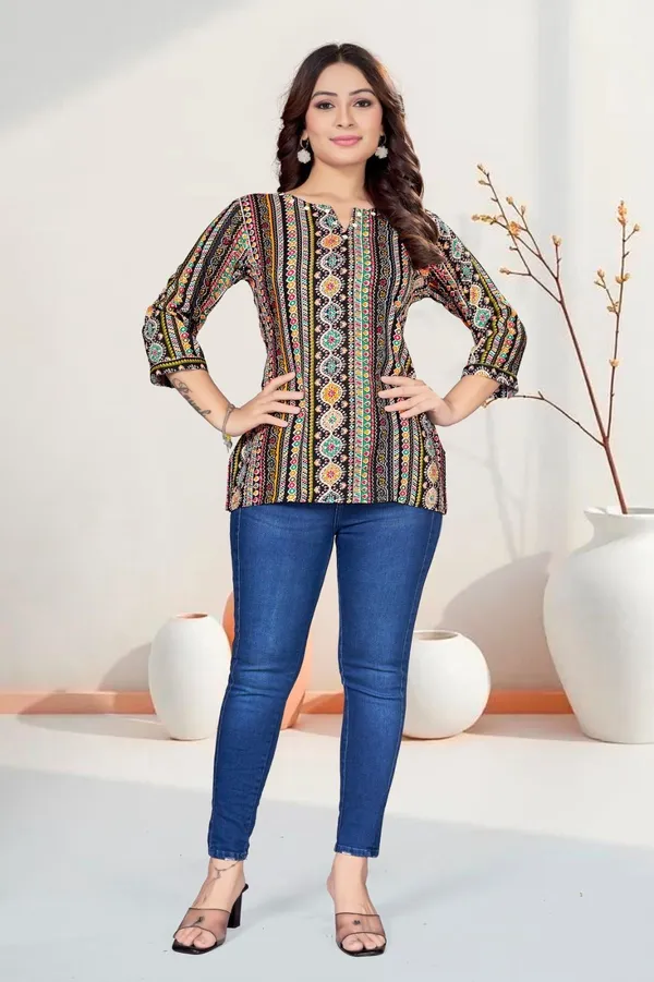 Black_Cotton_Short_Kurti_For_Women