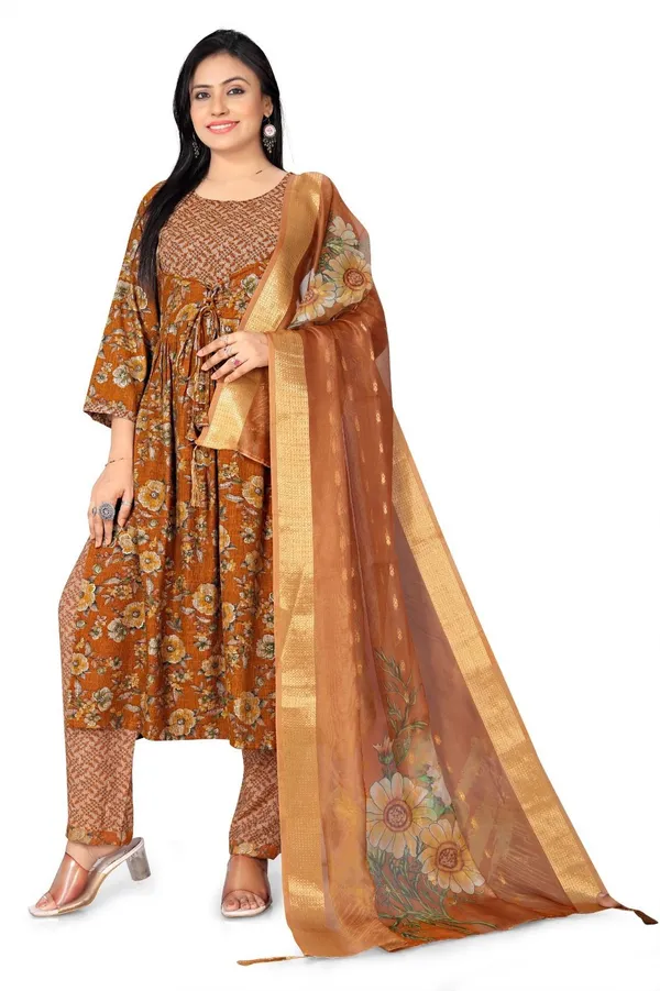 Brown_Cotton_Kurta_Set_with_Dupatta_For_Women