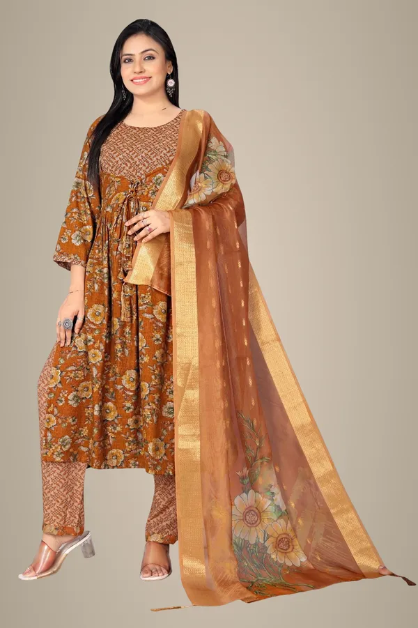 Brown_Cotton_Kurta_Set_with_Dupatta_For_Women