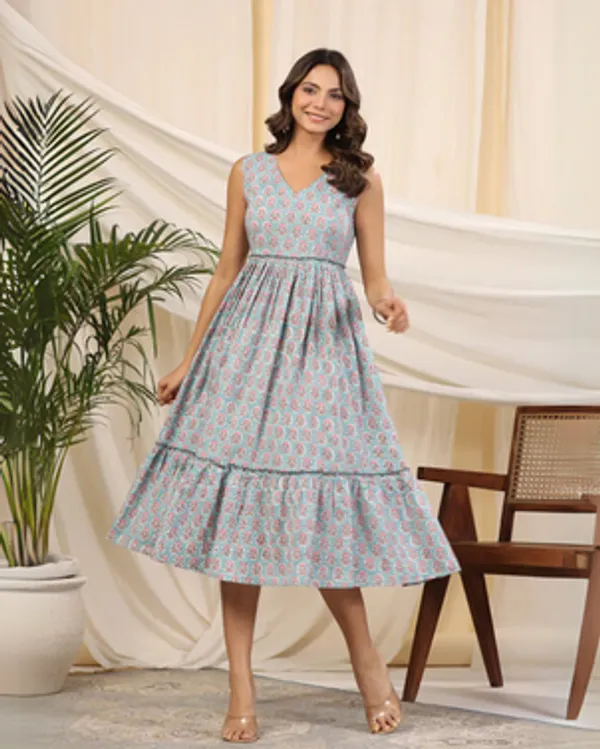 Blue_Handblock_Printed_Cotton_Dress