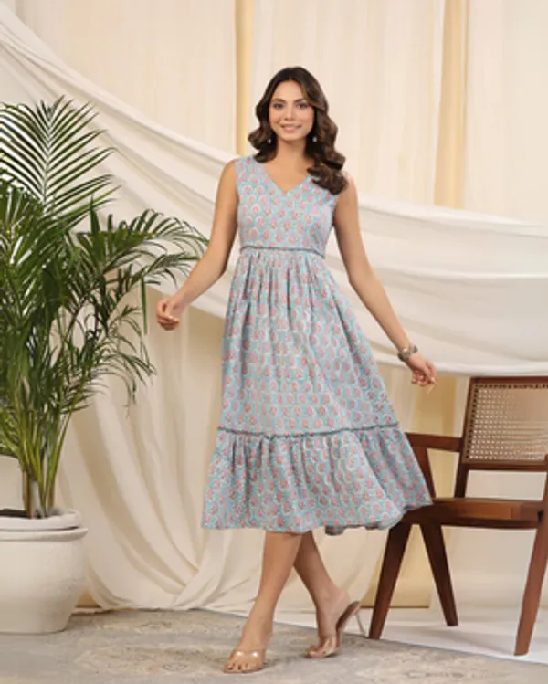 Blue_Handblock_Printed_Cotton_Dress