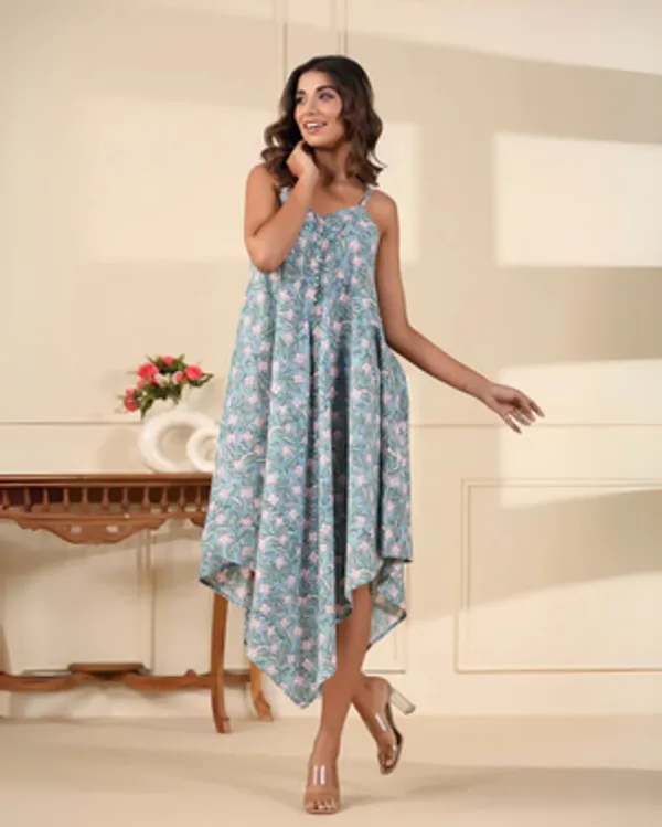 Blue_Handblock_Printed_Cotton_Dress