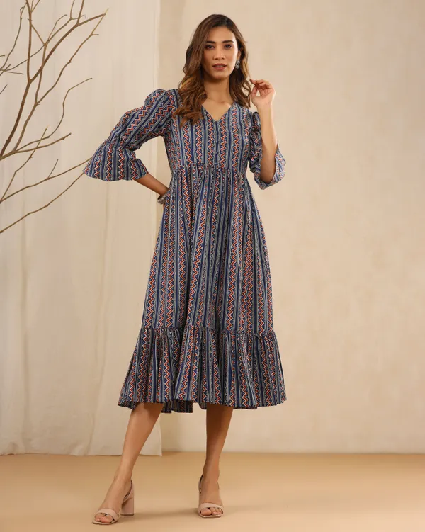 Navy_Blue_Bahaar_Hand_Block_Printed_Cotton_Dress