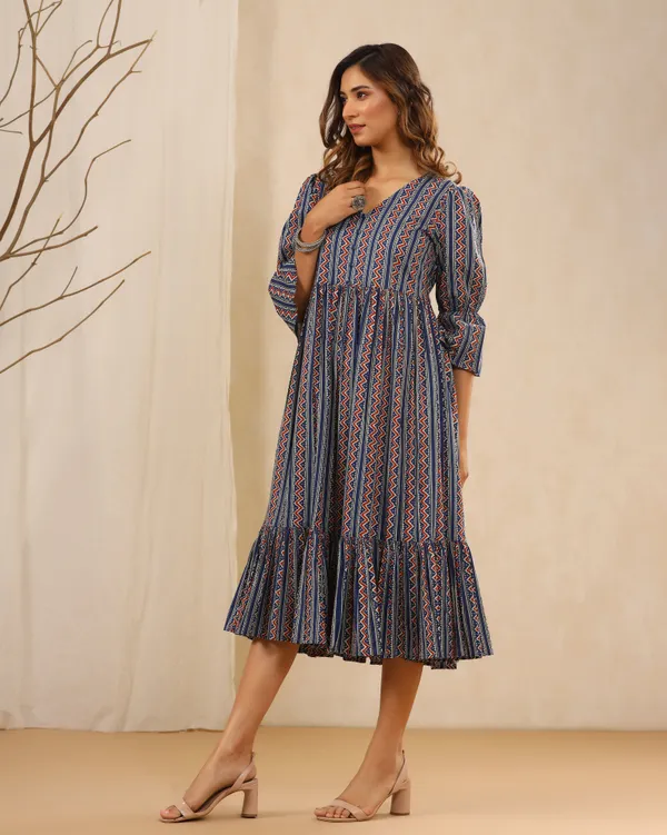 Navy_Blue_Bahaar_Hand_Block_Printed_Cotton_Dress