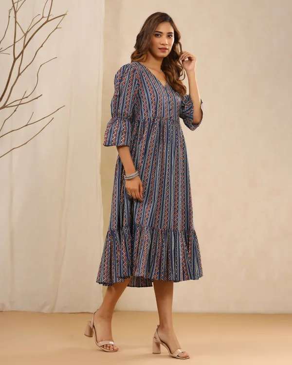 Navy_Blue_Bahaar_Hand_Block_Printed_Cotton_Dress