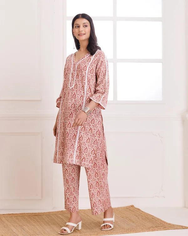 Peach_Dabu_Hand_Block_Printed_Cotton_Kurta_Pant