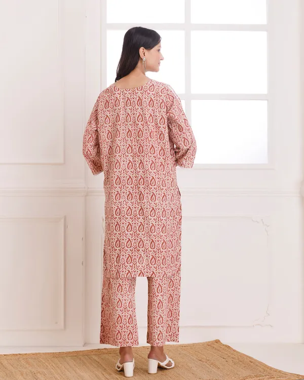 Peach_Dabu_Hand_Block_Printed_Cotton_Kurta_Pant