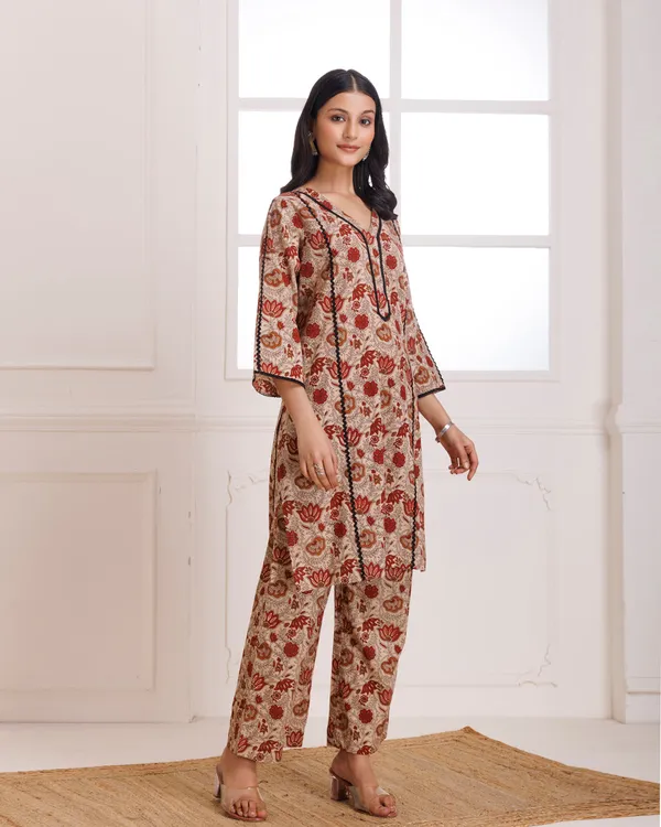 Beige_Bagru_Hand_Block_Printed_Cotton_Kurta_Pant