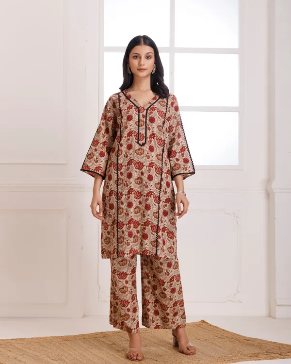 Beige_Bagru_Hand_Block_Printed_Cotton_Kurta_Pant