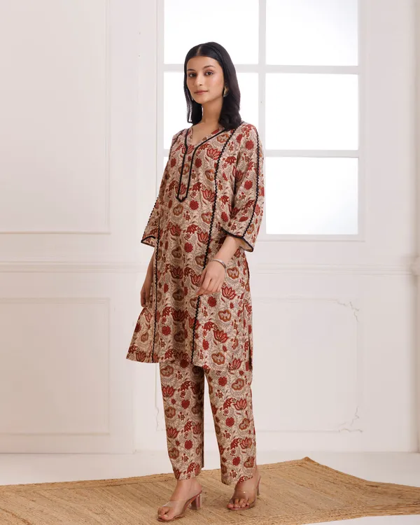 Beige_Bagru_Hand_Block_Printed_Cotton_Kurta_Pant