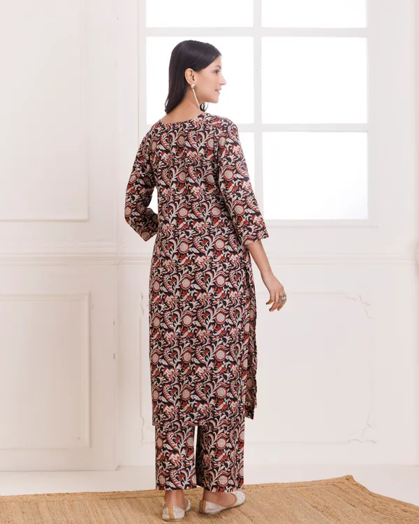 Multicolour_Bagru_Hand_Block_Printed_Cotton_Pintucks_Kurta_Pant