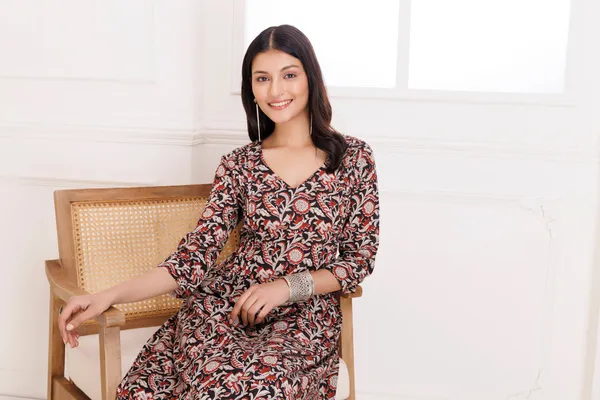 Multicolour_Bagru_Hand_Block_Printed_Cotton_Pintucks_Kurta_Pant