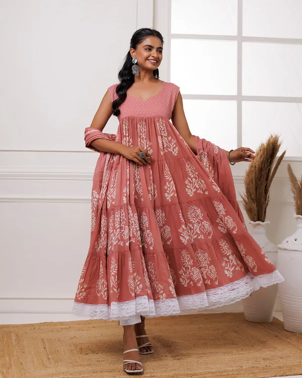 Peach_Coral_Handblock_Printed_Cotton_Anarkali_Suit