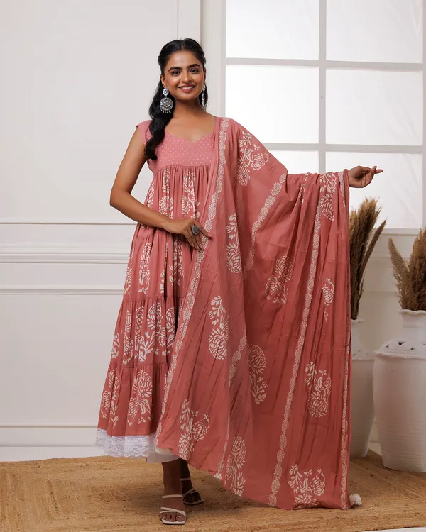 Peach_Coral_Handblock_Printed_Cotton_Anarkali_Suit
