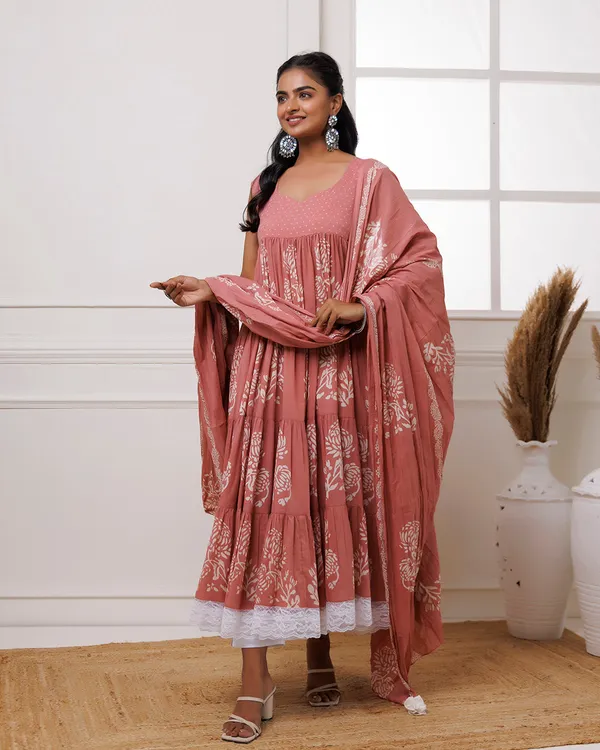 Peach_Coral_Handblock_Printed_Cotton_Anarkali_Suit