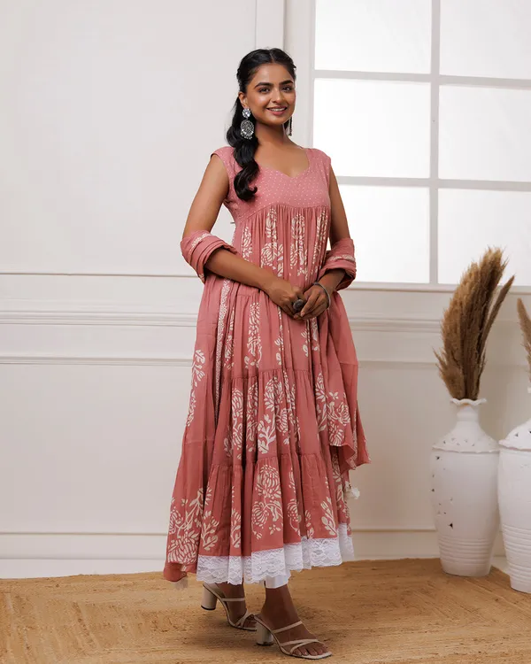 Peach_Coral_Handblock_Printed_Cotton_Anarkali_Suit
