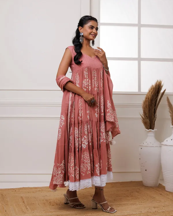 Peach_Coral_Handblock_Printed_Cotton_Anarkali_Suit