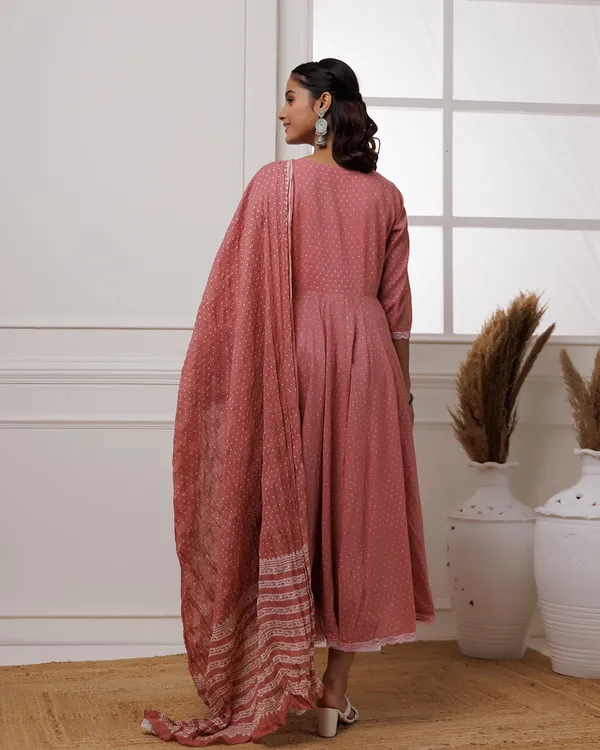 Peach_Coral_Polka_Dot_Printed_Cotton_Anarkali_Suit