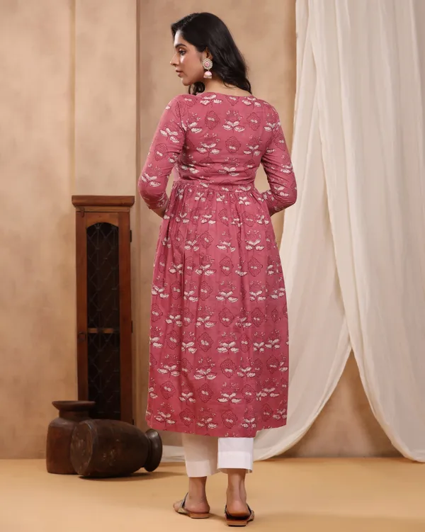Peach_Dabu_Hand_Block_Printed_Cotton_Gathe_Kurti