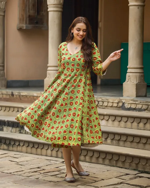 Green_Bagru_Printed_Cotton_Angrakha_Dress