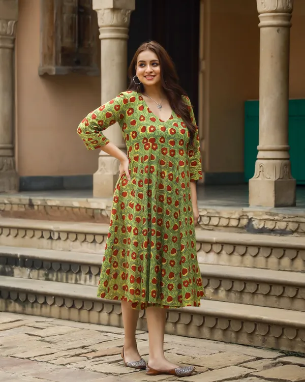 Green_Bagru_Printed_Cotton_Angrakha_Dress