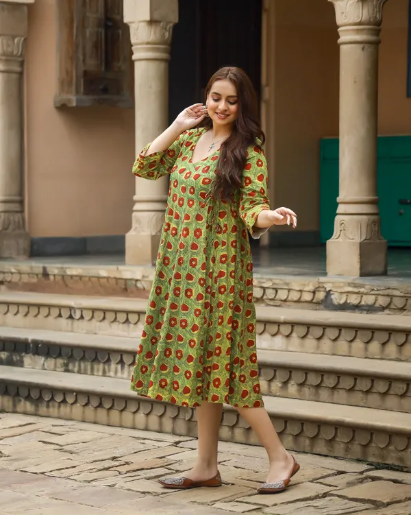 Green_Bagru_Printed_Cotton_Angrakha_Dress