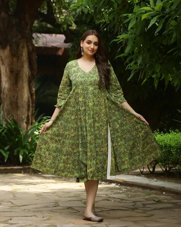 Green_Dabu_Printed_Angrakha_Cotton_Dress
