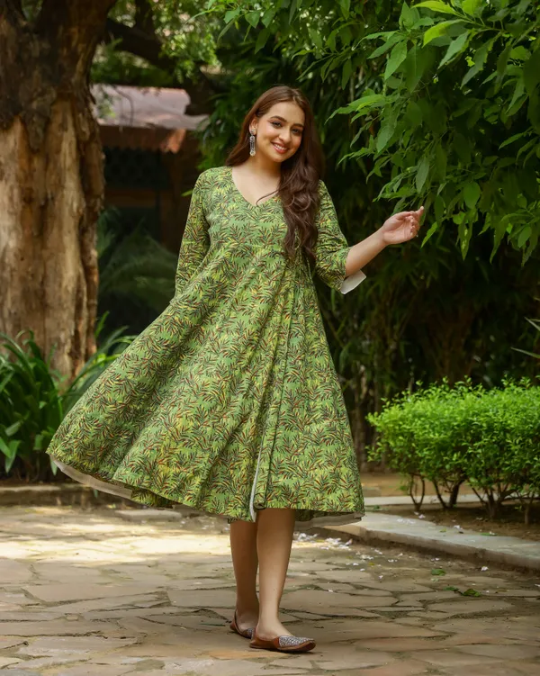 Green_Dabu_Printed_Angrakha_Cotton_Dress