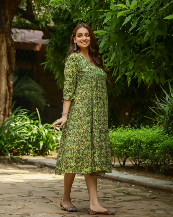 Green_Dabu_Printed_Angrakha_Cotton_Dress
