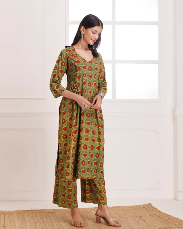 Mustard_Bagru_Hand_Block_Printed_Cotton_Pintucks_Kurta_Pant