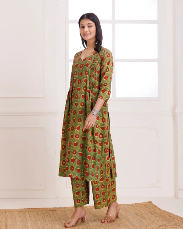 Mustard_Bagru_Hand_Block_Printed_Cotton_Pintucks_Kurta_Pant