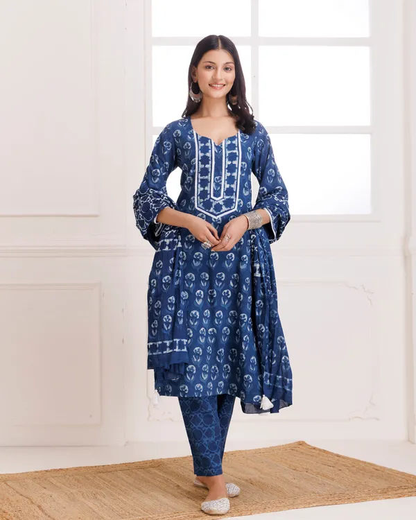 Navy_Blue_Dabu_Hand_Block_Printed_Cotton_Suit_Set