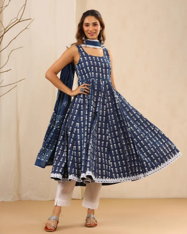 Navy_Blue_Dabu_Print_Cotton_Anarkali_Suit