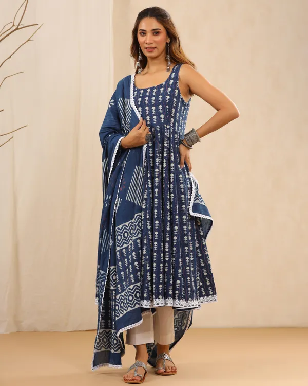 Navy_Blue_Dabu_Print_Cotton_Anarkali_Suit