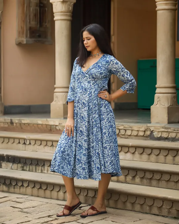 Blue_Dabu_Print_Cotton_Angrakha_Dress