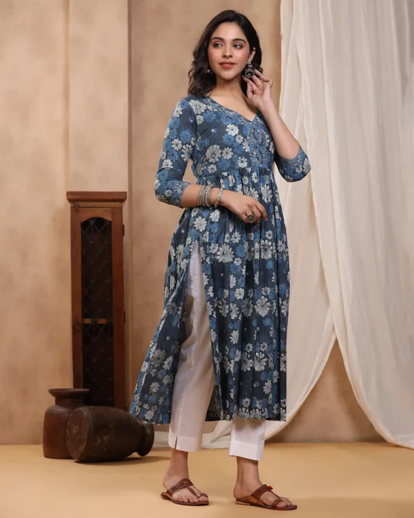 Navy_Blue_Kashish_Dabu_Baisa_Hand_Block_Printed_Cotton_Gathe_Kurti