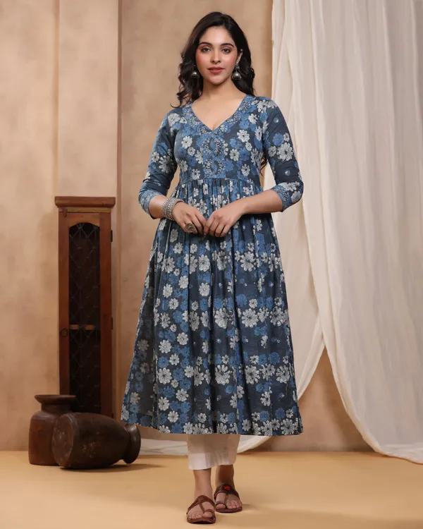Navy_Blue_Kashish_Dabu_Baisa_Hand_Block_Printed_Cotton_Gathe_Kurti