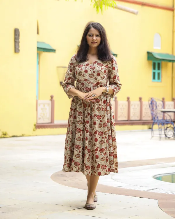 Multicolour_Ivory_Bagru_Print_Cotton_Angrakha_Dress