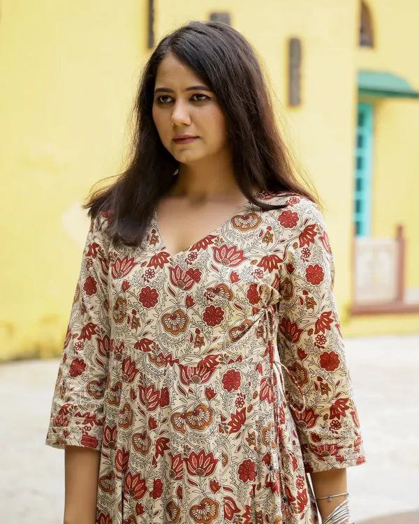 Multicolour_Ivory_Bagru_Print_Cotton_Angrakha_Dress