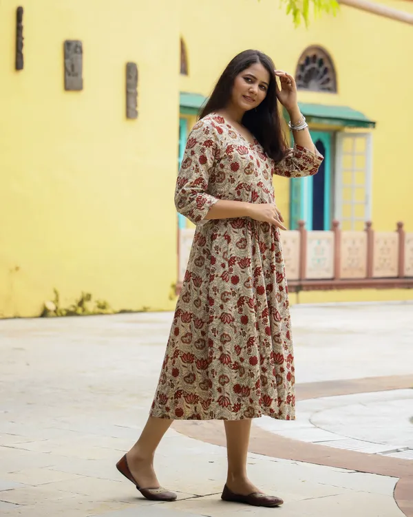 Multicolour_Ivory_Bagru_Print_Cotton_Angrakha_Dress