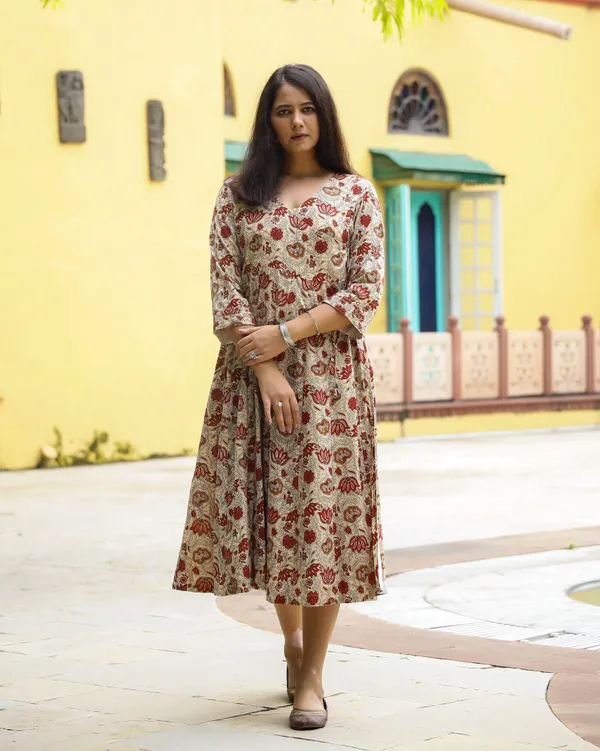 Multicolour_Ivory_Bagru_Print_Cotton_Angrakha_Dress