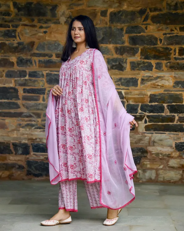 Lavender_Block_Printed_Cotton_Suit_Set
