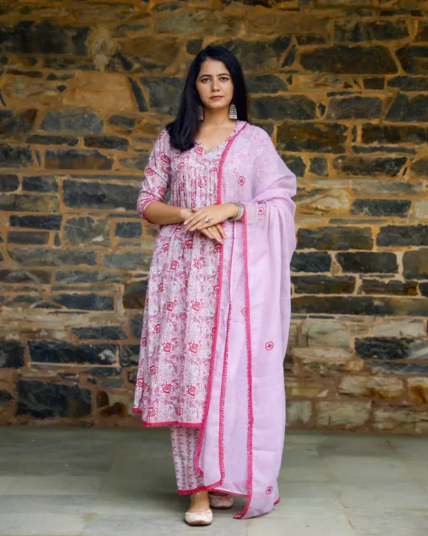 Lavender_Block_Printed_Cotton_Suit_Set