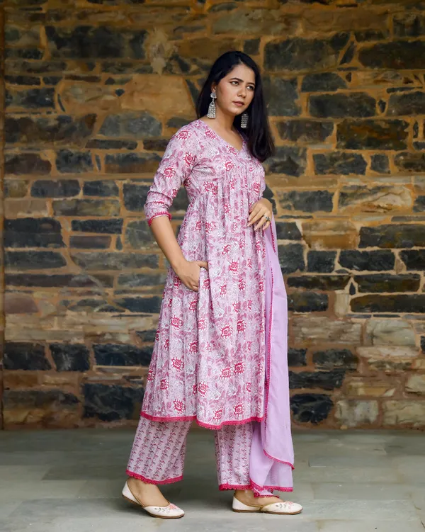 Lavender_Block_Printed_Cotton_Suit_Set