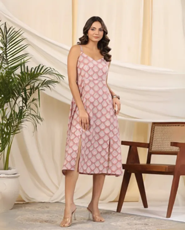 Pink_Mauve_Handblock_Printed_Cotton_Dress
